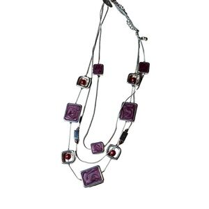 New York & Company necklace three layer silver with purple enamel accents